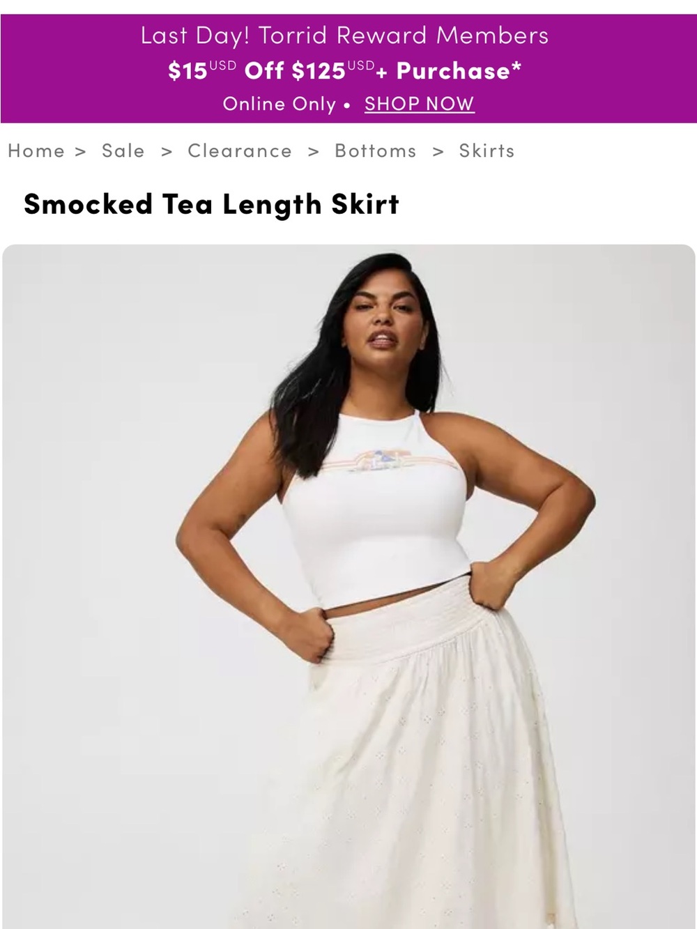Torrid Eyelet Smocked Waist Tea-Length Skirt, size 3x - Picture 13 of 13
